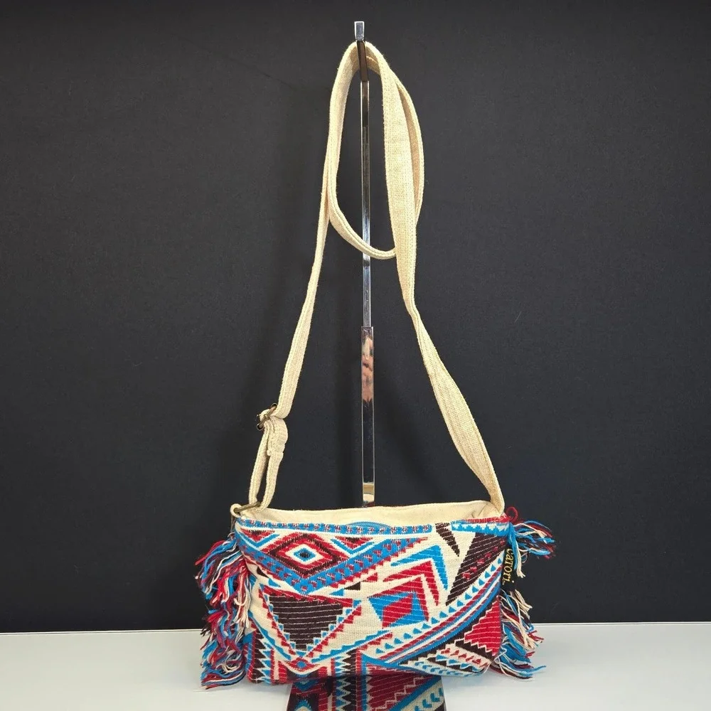 Catori Southwestern Crossbody Bag Aztec Fringe Boho Festival Tribal Woven Cotton